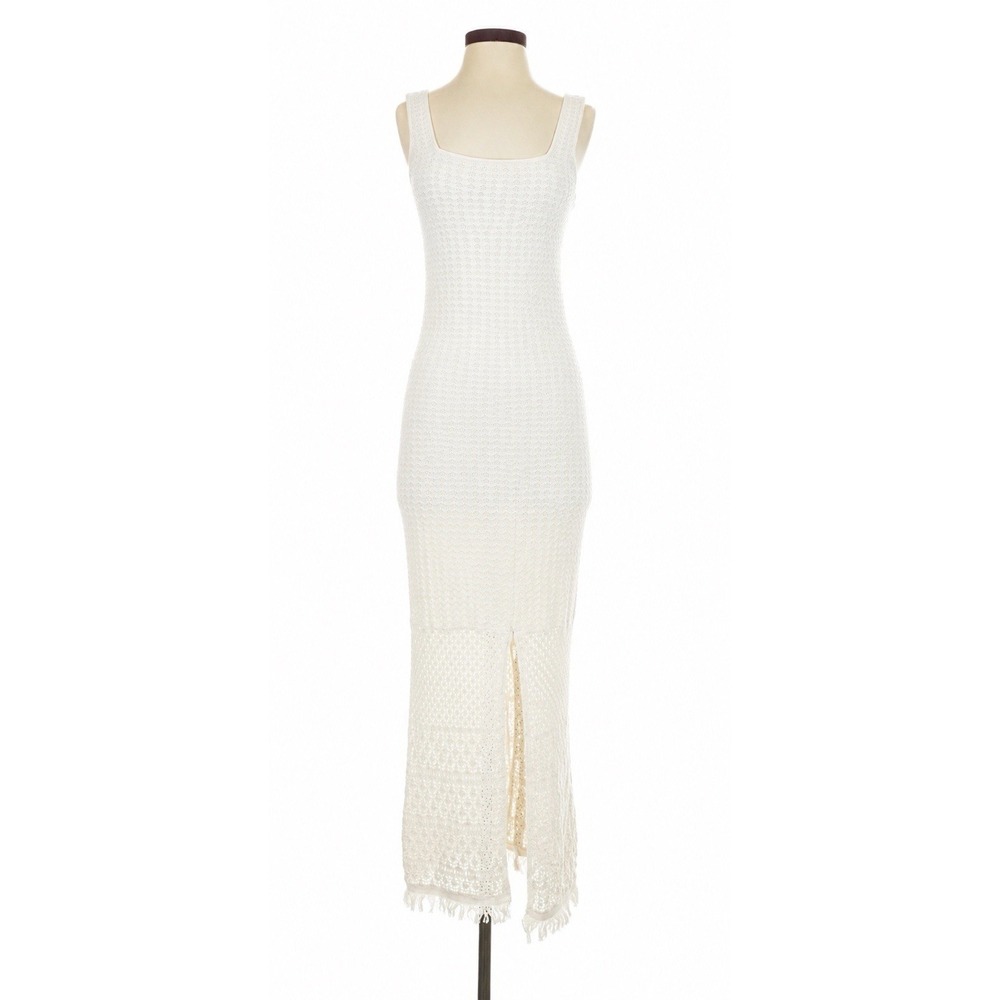 House of Harlow 1960 White Crochet Fringe Maxi Dress Coastal Boho Festival S